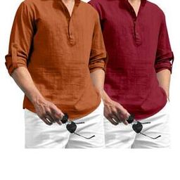 Pack of 2 Men Regular Fit Mandarin-Neck Kurtas-image-36
