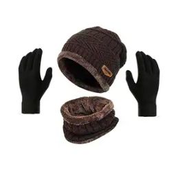 Men Cable-Knit Beanie & Gloves Set-image-1