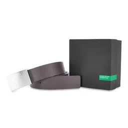 united colors of benetton Men Leather Belt with Logo Buckle Closure-picture-46