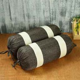 Set of 2 Colourblock Jute Bolster Covers 15" x 30"-7