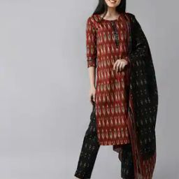 Ikat Print Straight Kurta with Pants & Dupatta-9