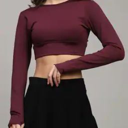 Shein Full Sleeve Thumbhole Criss-Cross Back Crop Top-image-2