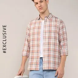 alpha tribe Men Check Slim Fit Cotton Shirt with Patch Pocket-picture-0