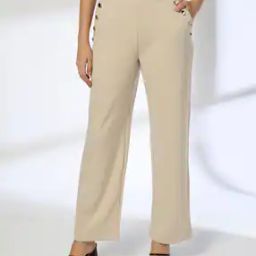 Women Cigarette Fit Trousers with Buttons-picture-17