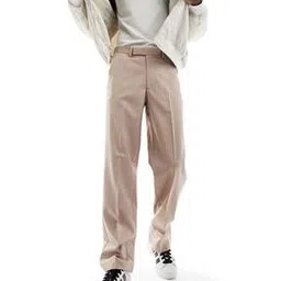 Men Pin-Stripe Straight Fit Flat-Front Trousers-image-93