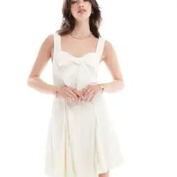 Women Embroidered Bow-Front Mini Dress-image-2