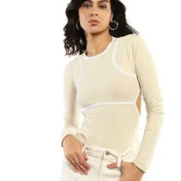 Long Sleeve Bodysuit with Contrast Binding-image-71