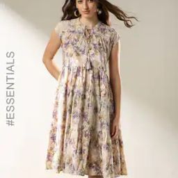 Women Floral Print Cotton Tiered Dress-image-97
