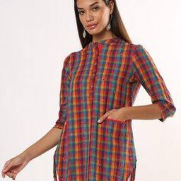 Women Madras Checks Mirror Embroidered Tunic-image-96