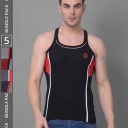 Pack of 5 Men Solid Cotton Racerback Styled Gym Vest-image-73