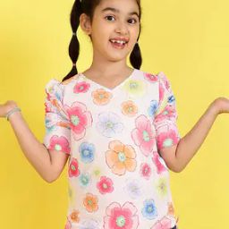 Girls Floral Print V-Neck Top-image-11