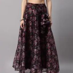 Women Floral Print Flared Skirt-image-3