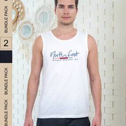Men Pack of 2 Typographic Print Sleeveless Vests-image-58