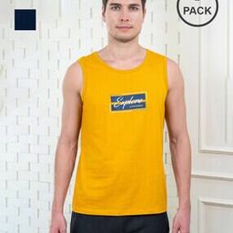 Men Pack of 2 Typographic Print Sleeveless Vests-image-76