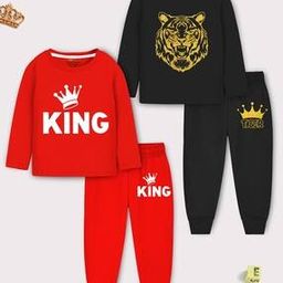 Pack of 2 Graphic Print T-Shirts & Pants Set-image-69