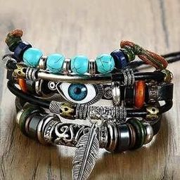 Layered Adjustable Leather Bracelet with Charms-28