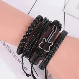 Set of 4 Leather Bracelets with Guitar Charm-picture-29
