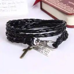 Layered Leather Braclet with Jesus Christ Cross-picture-14