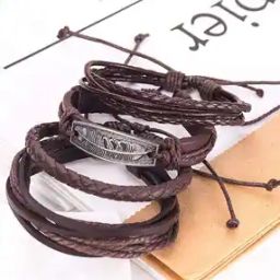 Set of 4 Metal Studded Leather Bracelet-image-16