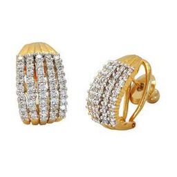 Gold-Plated Stone-Studded Huggie Earrings-image-53