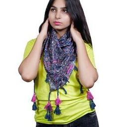 Women Animal Print Scarf with Tassels-image-36