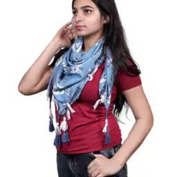 Women Animal Print Scarf with Tassels-image-81