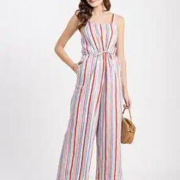 Women Striped Jumpsuit with Insert Pockets-23