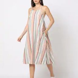 Cotton Yarn-Dyed Strappy Dress-image-49