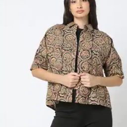 Block Print Shirter Top-0