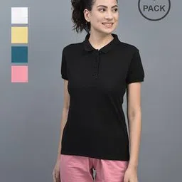 Pack of 5 Women Regular Fit Polo T-Shirts-image-36