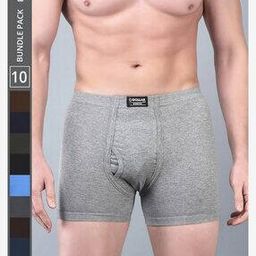 Pack of 10 Men Solid Combed Cotton Plush-Backed Waistband Trunks-image-3
