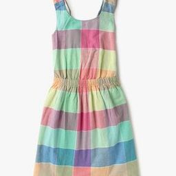 Checked Round-Neck Linen A-Line Dress-image-58