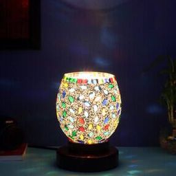 Mosaic Glass Table Lamp with Wooden Base-image-14