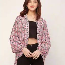 Women Floral Printed Shrug with Batwing-Sleeves-10