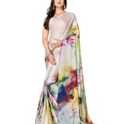 Floral Print Satin Saree-image-4
