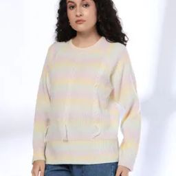 Women Ombre Striped Regular Fit Round-Neck Pullover-7