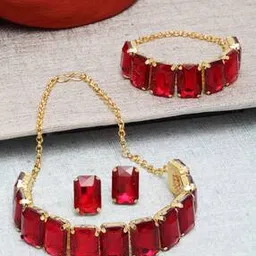 shining diva 12439S Crystal-Studded Choker Necklace with Earrings & Bracelet-picture-38