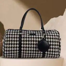 Women Houndstooth Print Duffle Bag with Coin Pouch-image-32