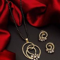 BV2760MS Gold-Plated American Diamond Mangalsutra with Earrings-27