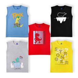 Pack of 5 Boys Graphic Print Regular Fit Round-Neck T-Shirts-image-75