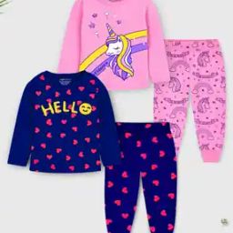 Girls Pack of 2 Graphic Print T-Shirts & Pyjamas Sets-10