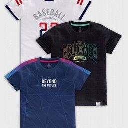 Pack of 3 Typographic Print Round-Neck T-Shirts-image-0