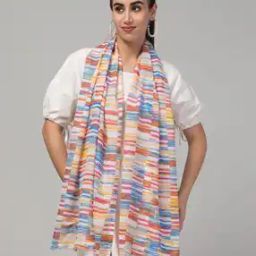 Women Printed Scarf with Frayed Hem-image-27