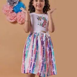 Girls Unicorn Print Fit & Flared Dress-image-37