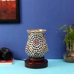 Geometric Print Mosaic Glass Table Lamp with Wood Base-image-19