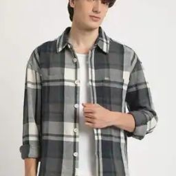 Men Checked Relaxed Fit Shirt with Patch Pockets-picture-42