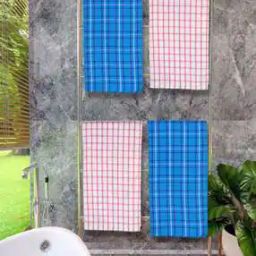Set of 4 Checked Cotton Bath Towels 53" x 25"-image-43