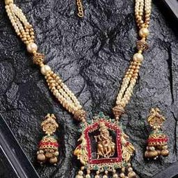 Pearl-Beaded Necklace & Earrings Set-16