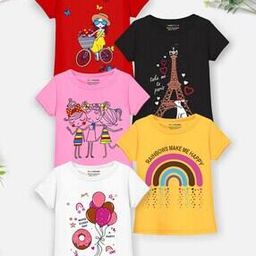 Pack of 5 Graphic Print Round-Neck T-shirts-image-72