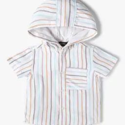 Boys Striped Relaxed Fit Hooded Shirt-image-90